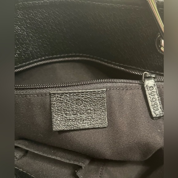 💯 authentic GUCCI TOTE HANDBAG LEATHER BLACK CANVAS IN SILVER METALLIC HARDWARE - Picture 4 of 8